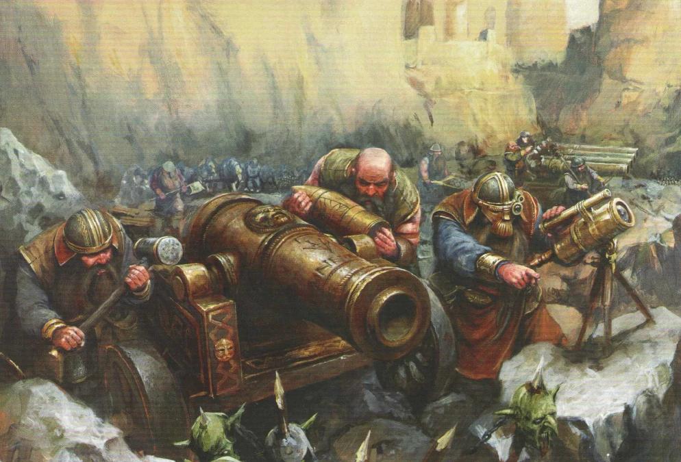 Dwarf combat engineers operating a firestone cannon